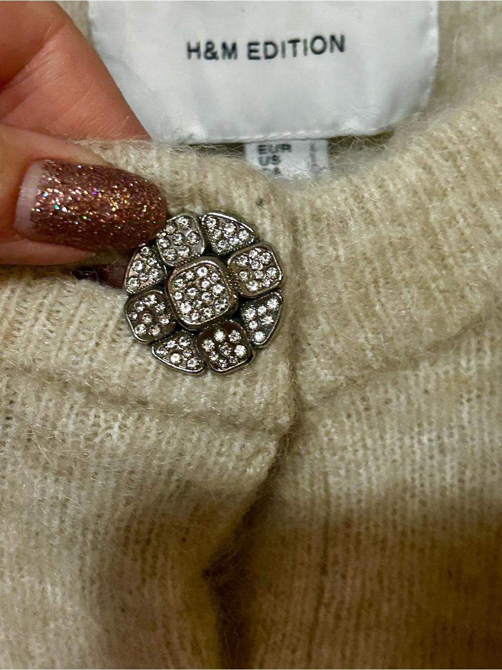 H&M Edition Mohair Blend Rhinestone Button Short Sleeve Sweater L - Picture 4 of 8